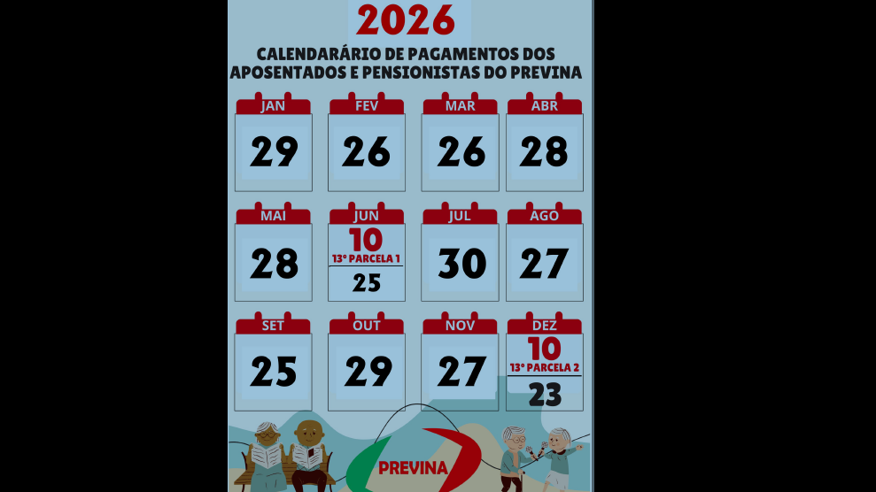 PREVINA DIVULGA CALENDÁRIO DE PAGAMENTOS DE BENEFÍCIOS 2026